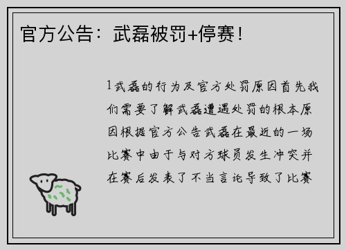 官方公告：武磊被罚+停赛！